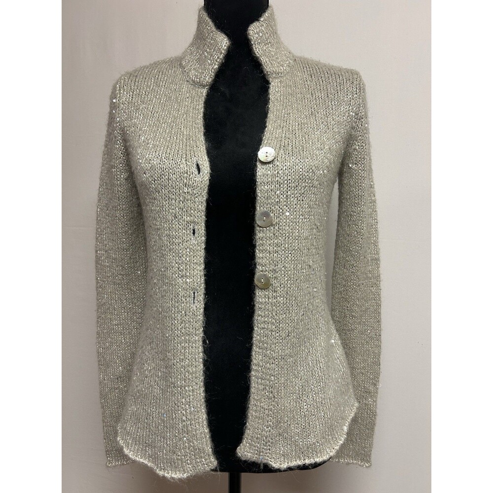 J Jill Womens Size XS Beige Sweater Cardigan Long Sleeve Button  Sequin Sparkle